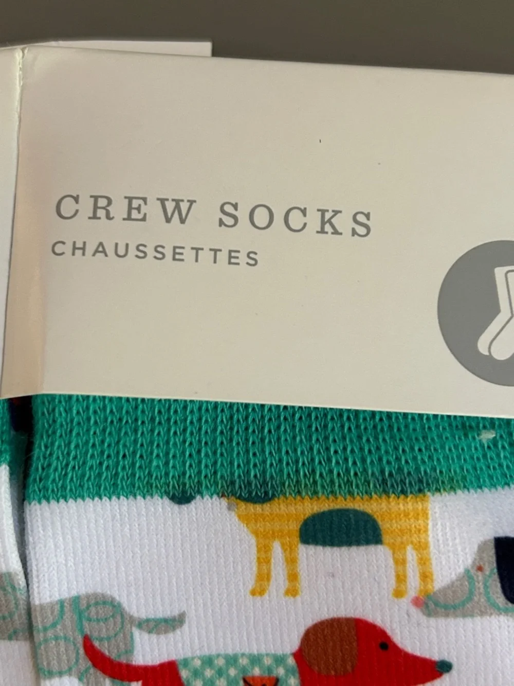 Hallmark White Crew Socks with Multicolor Dog Print